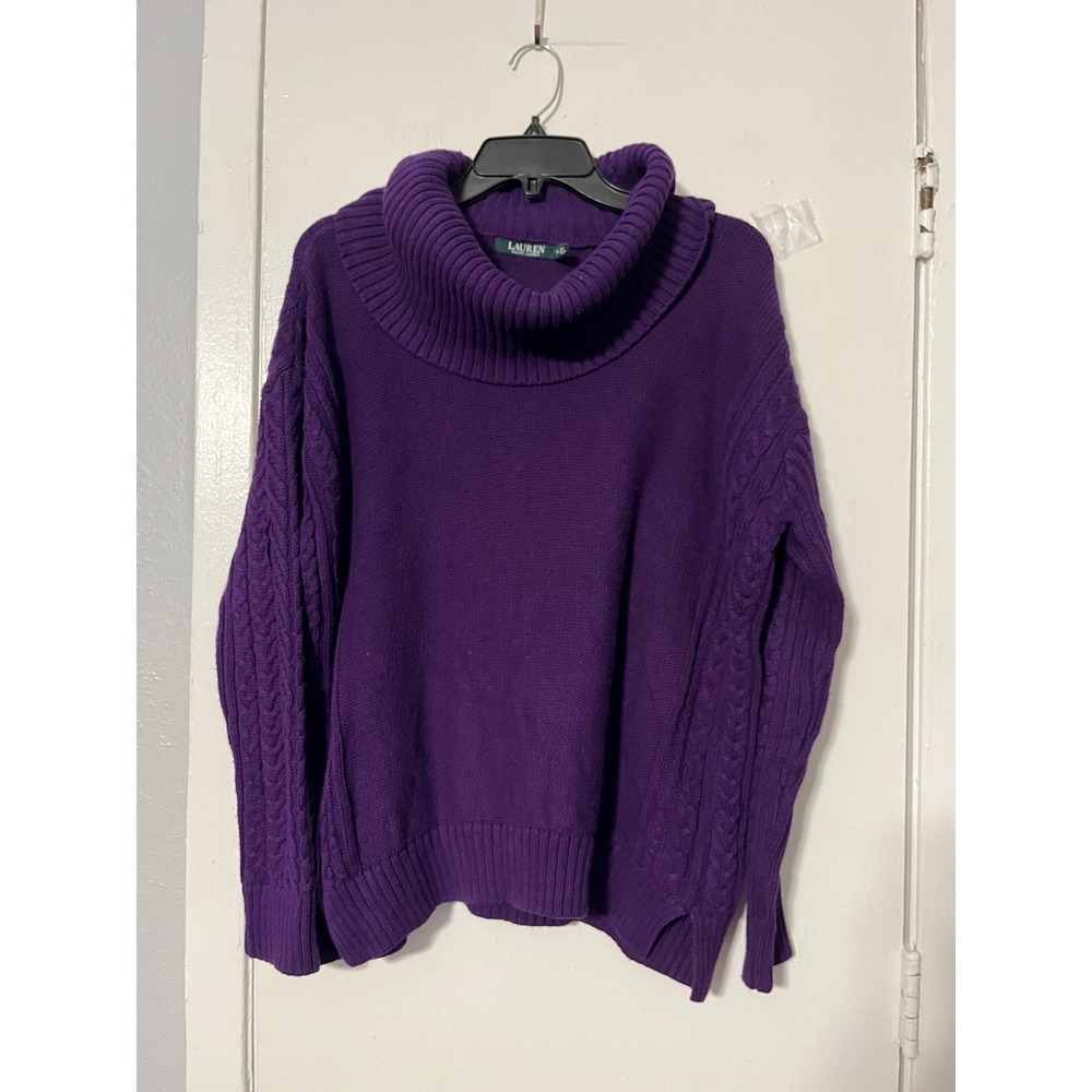 Lauren Ralph Lauren Purple Cowl Neck Cable Knit Cotton Sweater Womens Small